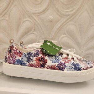 Remonte Red, Blue, Purple Floral Sneakers Vibrant Canvas Design. NWT. Size 9
